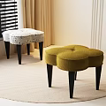 White Patterned And Green Ottomans With Black Legs In Modern Interior 3d model