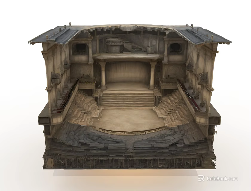 Ancient Architecture Interior Featuring Classical Stage Stone Steps And Ornate Carvings 3d model 