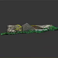 Natural Moss Covered Stone Surrounded by Green Plants and Ruler