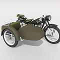 Olive Green Vintage Motorcycle With Sidecar Round Headlight And Classic Design Features
