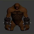 Muscular Brown Monster With Red Eyes And Metal Wrist Guards In Standing Pose