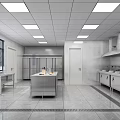 Commercial Kitchen Interior With Stainless Steel Countertops Cabinets And Recessed Lighting
