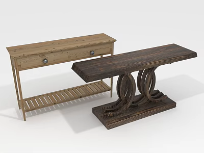 Light And Dark Wooden Console Tables With Drawer Shelf And Spiral Legs Design 3d model