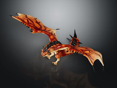 Fantasy Dragon Character And Mythical Creature With Red Orange Scaled Body Large Wings Spiked Features 3d model