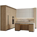 Modern Kitchen Interior With Wooden And White Cabinets And Marble Island Countertop