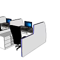 Divided Office Desks Featuring Gray Tops Black Chairs And Computers 3d model