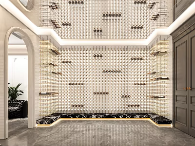 Modern Wine Cellar Interior Design With Wall Mounted Racks And Wine Bottles 3d model