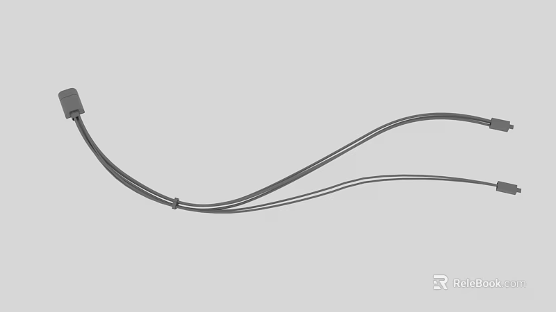 Black Wired Cable With Square Plug And Flexible Curved Design On Gray Background 3d model