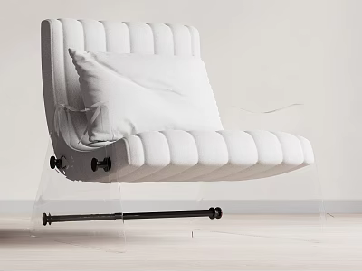 Modern White Padded Leisure Chair With Quilted Design Clear Acrylic Legs And Cushion 3d model