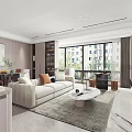Modern Living Dining Room Interior With Beige Sofa Dining Table Area Rug And Large Windows