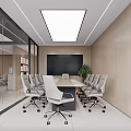 Modern Public Office Area Interior With Sofa Work Desks Office Chairs Plants And Circular Wall Decor