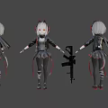 Anime Woman With Cat Ears In Black Red Outfit Holding Rifle