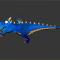 Cute Blue 3D Cartoon Dragon Character With White Horns Spikes And Tongue