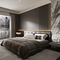 Modern Bedroom Interior With King Size Bed And Marble Accent Wall 3d model