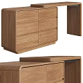 Modern Minimalist Wooden Dressing Table With Round Mirror Stool And Drawers