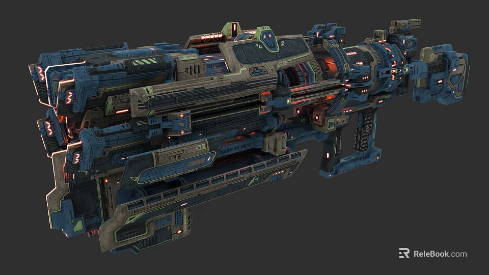 Futuristic Sci-Fi Weapon With Mechanical Structure And Glowing Red Blue Accents 3d model 