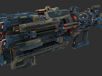Futuristic Sci-Fi Weapon With Mechanical Structure And Glowing Red Blue Accents 3d model