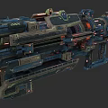 Futuristic Sci-Fi Weapon With Mechanical Structure And Glowing Red Blue Accents