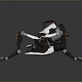 Mechanical Spider Character With White Black Design Yellow Accents Multiple Legs And Pink Round Lens