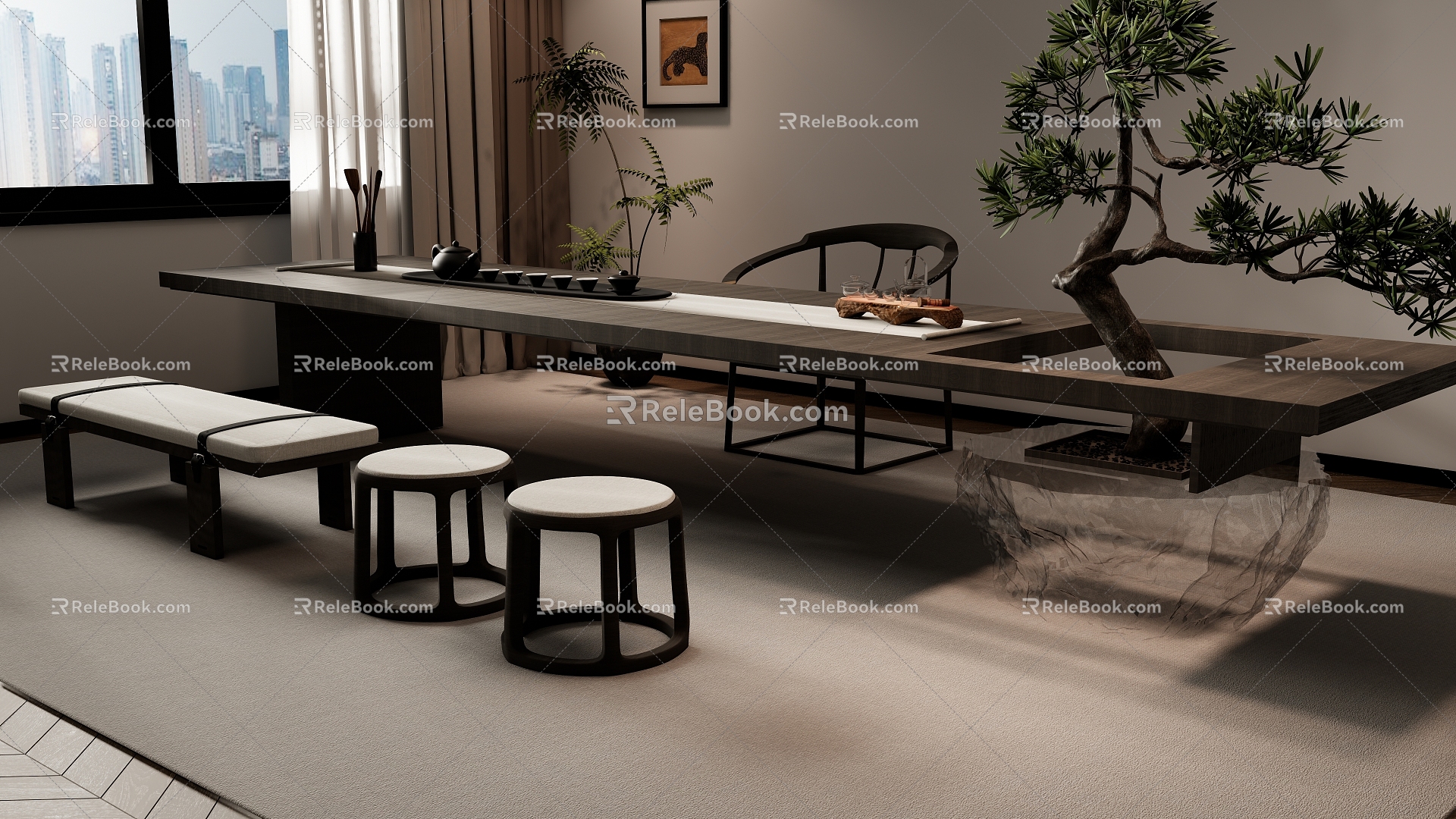 New Chinese Tea Table and Chair Combination Tea Table Tea Table 3d model