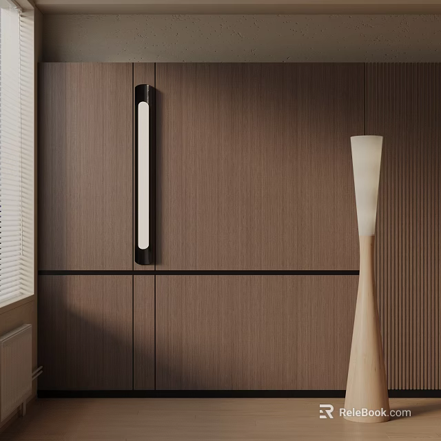 Modern Interior Design With Stylish Wooden Floor Lamp And Wall Paneling 3d model 