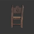Vintage Wooden Chair With Carved Sunflower Backrest And Woven Seat Design