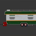 Vintage White Green Orange Striped Food Truck With Roof Rack Awning Windows And Red Wheels