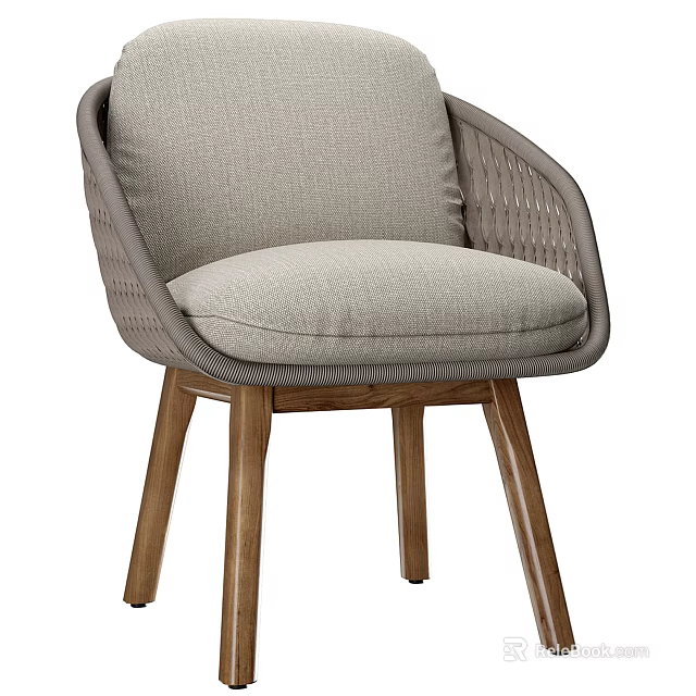 Gray Fabric Leisure Chair With Woven Armrest And Wooden Legs Design 3d model 