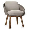Gray Fabric Leisure Chair With Woven Armrest And Wooden Legs Design