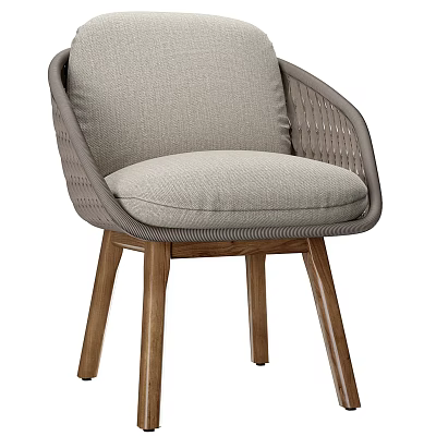 Gray Fabric Leisure Chair With Woven Armrest And Wooden Legs Design 3d model