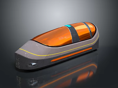 Futuristic Orange And Gray Streamlined Transport Pod With Transparent Top And Yellow Accents 3d model