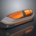 Futuristic Orange And Gray Streamlined Transport Pod With Transparent Top And Yellow Accents