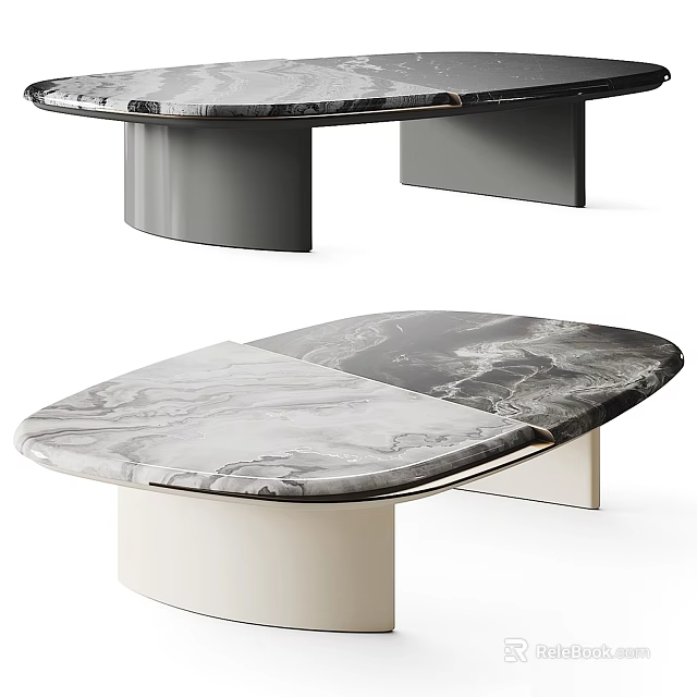 Modern Coffee Table With Marble Top And Sleek Minimalist Irregular Base Design 3d model 