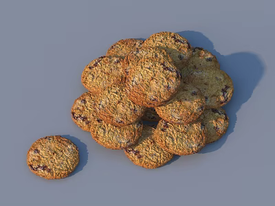 Delicious Golden Chocolate Chip Cookies Stacked With Crunchy Texture And Chunks 3d model