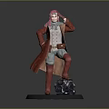 Pink Haired Character in Red Coat with Mechanical Creature on Black Base