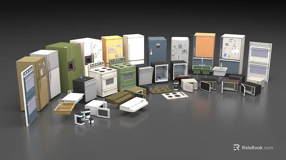 Collection of Various Household Appliances with Colorful Designs and Different Styles for Modern Home Use 3d model 