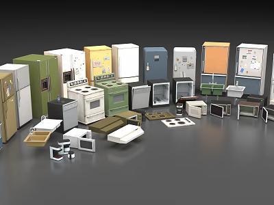 Collection of Various Household Appliances with Colorful Designs and Different Styles for Modern Home Use 3d model