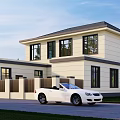 Modern Two Story Detached Villa With Large Glass Windows Black Roof And White Walls