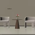 Beige Upholstered Accent Chairs with Round Side Table and Flower Vase in Lounge Area