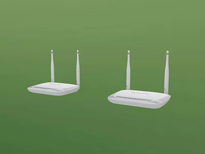 Two White Wireless Routers With Dual Antennas For High Speed Home Network 3d model