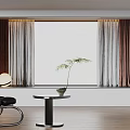 Modern Layered Curtains in Bright Living Room with Black Chair and Wooden Floor