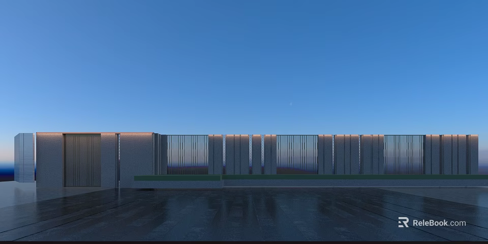 Modern Exterior Wall Design With Vertical Glass Panels And Sleek Structure 3d model