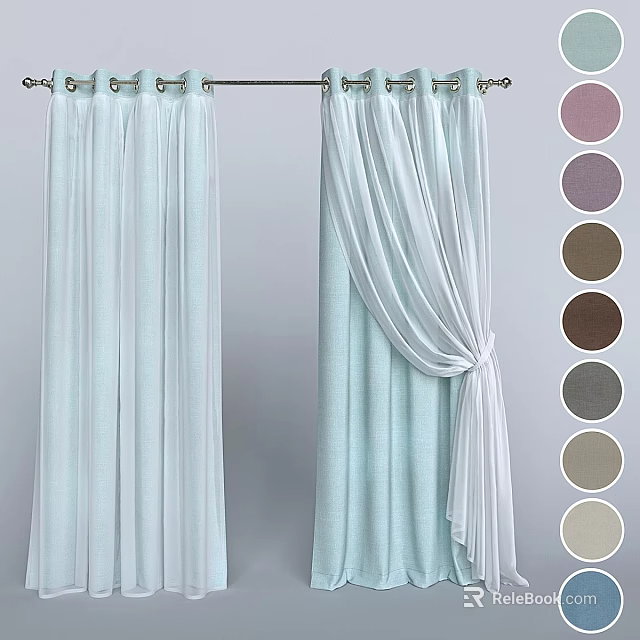 Light Blue Sheer Curtains With Double Layer Design And Multiple Color Options 3d model 