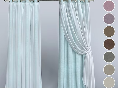Light Blue Sheer Curtains With Double Layer Design And Multiple Color Options 3d model