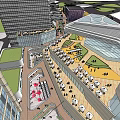 Modern Commercial Landscape With High Rise Buildings And Urban Plaza Design