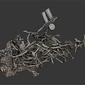 Natural Pile of Twigs with Stones and Dead Leaves on Dark Background