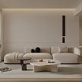 Modern Living Room Interior With Beige Sofa Round Coffee Table And Minimalist Design