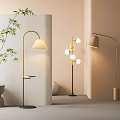 Modern Arched Floor Lamps with Woven Shade and Spherical Lights for Interior Decor