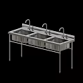 Restaurant Commercial Kitchen Stainless Steel Triple Sink With Three Faucets And Metal Stand