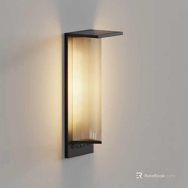 Modern Minimalist Wall Sconce With Black Metal Frame And Striped Glass Shade For Soft Lighting 3d model 